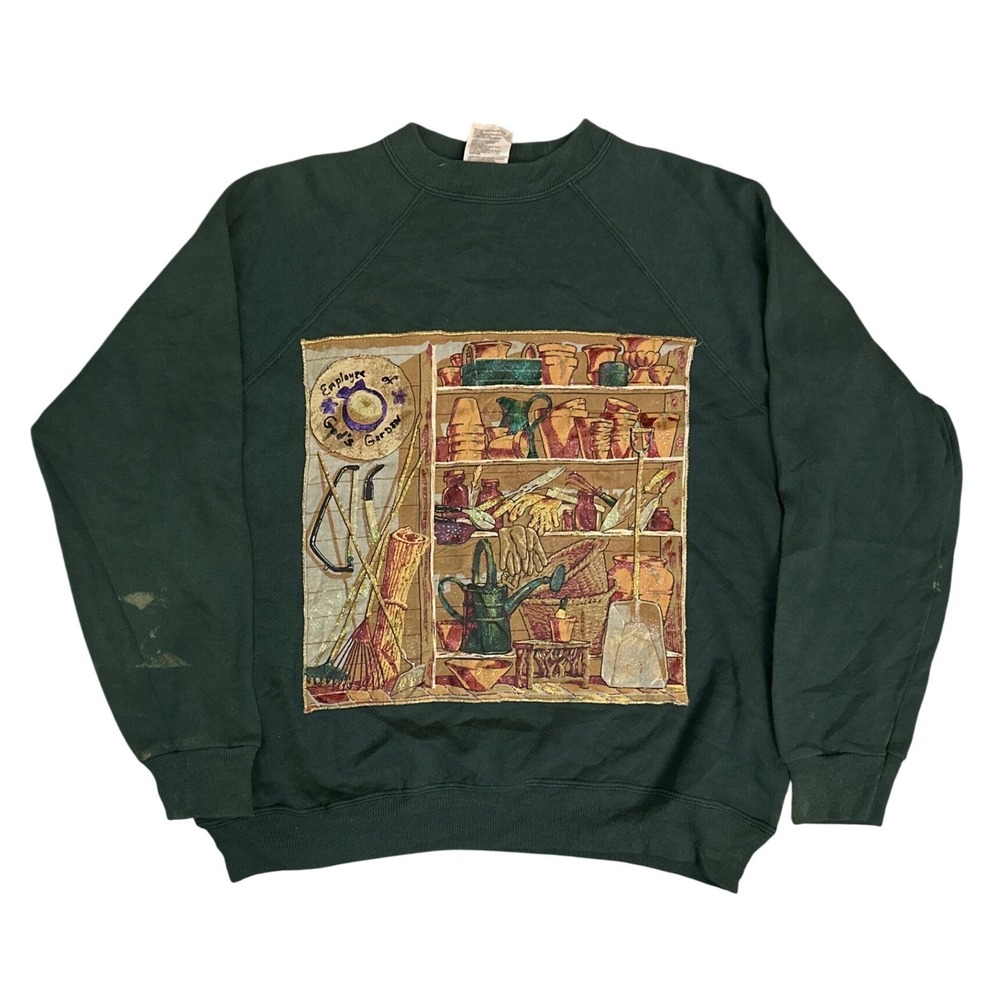Vintage Hanes Her Way Employee of God's Garden Sweatshirt Green Large 90s